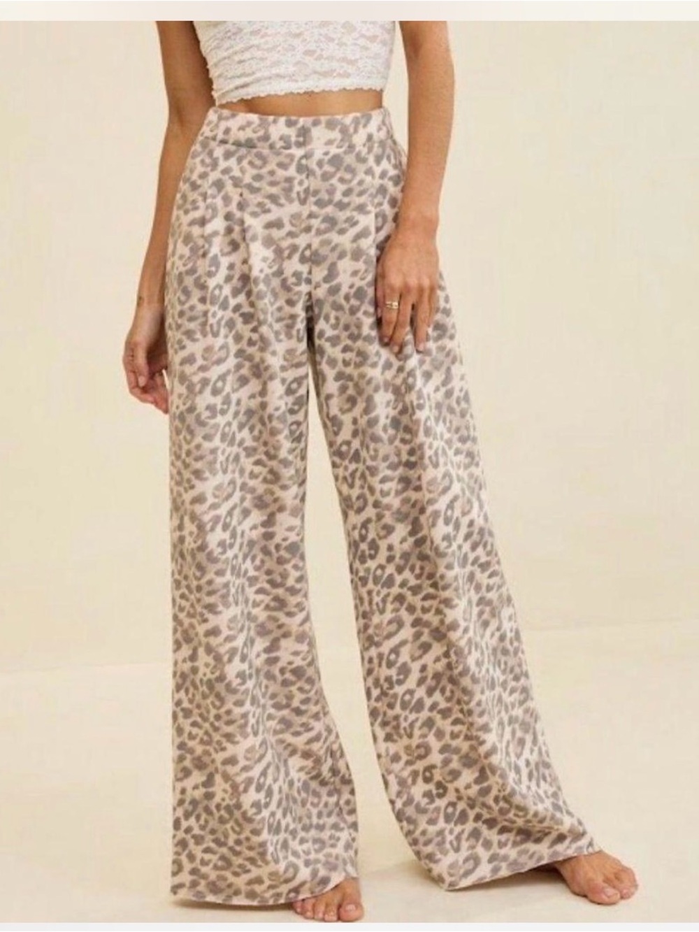 Aerie “Street Trousers” XS Leopard Wide Leg Pants Cake Batter NWT